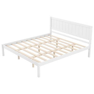 English Elm Platform King Bed Solid Pine Panel Headboard Wood Slat Base Modern Bedroom Frame White N709P425341K