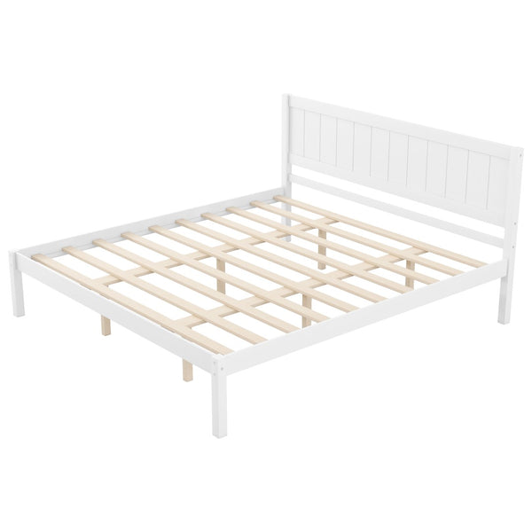 English Elm Platform King Bed Solid Pine Panel Headboard Wood Slat Base Modern Bedroom Frame White N709P425341K