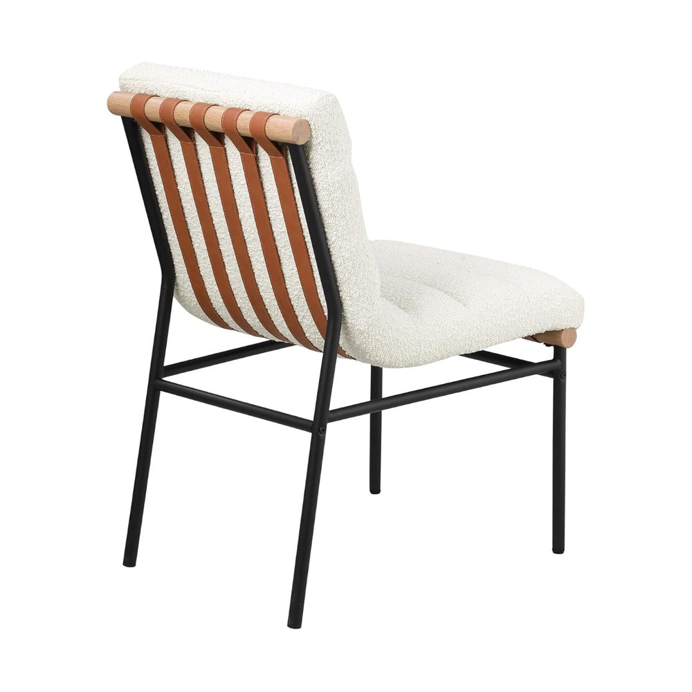 English Elm Set Of 2 Elegant White Boucle Upholstered Dining Chairs With Black Iron Legs For Modern Spaces B016P392718-GIGA