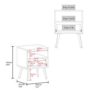 English Elm FM Prescott Valley Nightstand — Scandinavian Minimalist Nightstand with Drawer & Open Shelf, Oak White Finish B128P293870
