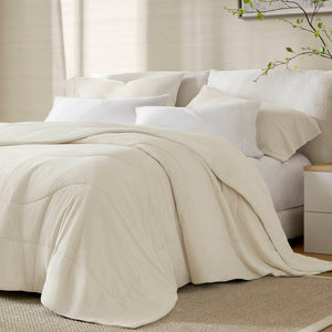 English Elm 1-piece King Reversible Tencel Fill Comforter with Sculptural Weave Cooling Texture Ivory B035P408276