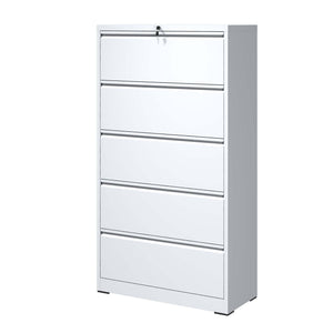 English Elm 5 Drawer Metal Lateral File Cabinet , White Filing Cabinet With Lock, Lockable File Cabinet For Home Office, Locking Metal File Cabinet For Legal/Letter/A4/F4 Size