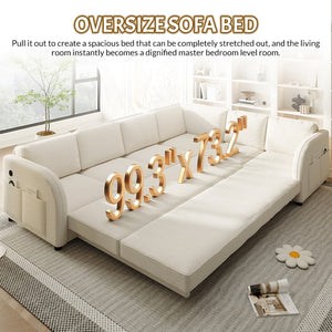 English Elm 115.2" Oversized Teddy Fabric Sectional Sleeper Sofa with Usb Ports and Modular Chaise Beige+White W1885S00316