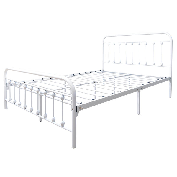 English Elm Metal Platform Bed Frame Queen White - Victorian Headboard, 450lb Support, No Box Spring, Storage W840P296694