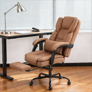 English Elm Faux Leather High Back Massage Office Chair with Reclining Footrest for Home Executives T3971P454497