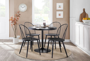 English Elm Dakota Industrial Dining Table with Distressed Wood Top and Metal Base, Seats Four Comfortably Black B202P223339