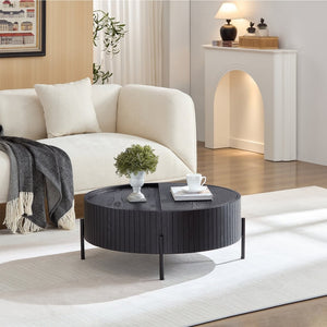 English Elm Round Wood Grain Coffee Table with Rotating Top and Hidden Storage for Modern Living W2085P399026