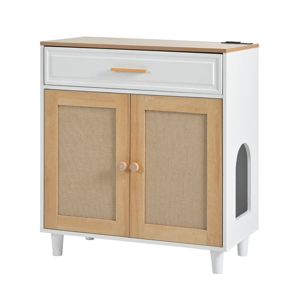 English Elm 2-piece Hidden Litter Box Cabinet with Scratching Doors Charging Station and Drawer N843S002406N