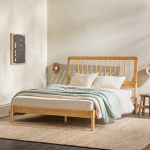 English Elm Walker Edison - Mid-Century Solid Pine Queen Spindle Bed Frame with Slat-Back Design, Warp-Resistant Slats, Sturdy Support Natural Wood 84.5 L x 25 W x 5 H B185P169116