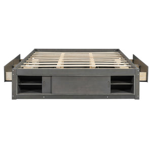English Elm Queen Platform Bed with Four Storage Drawers Footboard Cubby Modern Low Profile Frame Gray LP000138AAE