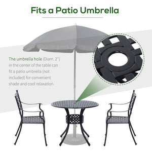 English Elm Outsunny 33" Round Bistro Table - Elegant Cast Aluminum Dining Table With Umbrella Hole For Outdoors W2225P175533-GIGA