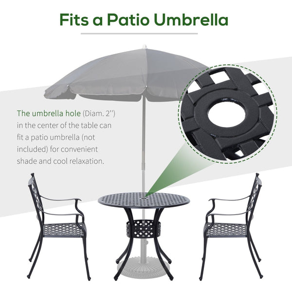 English Elm Outsunny 33" Round Bistro Table - Elegant Cast Aluminum Dining Table With Umbrella Hole For Outdoors W2225P175533-GIGA