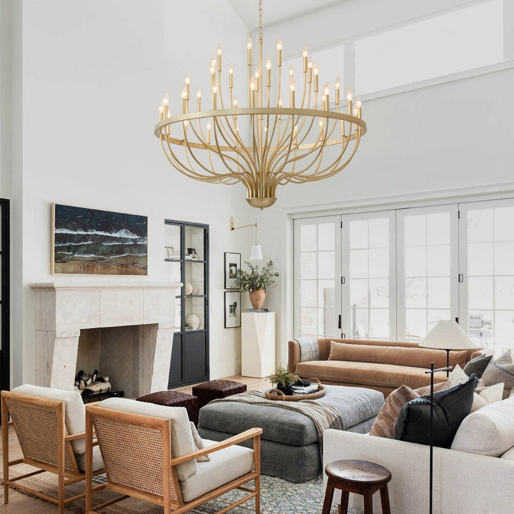 English Elm 36-light Matte Black Iron Candle Chandelier Farmhouse Industrial Style for Large Dining Rooms W5008P464950