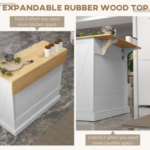 English Elm HOMCOM Mobile Kitchen Island with Drop Leaf Breakfast Bar, Rubberwood Top, Locking Casters & Storage White W2225P217403