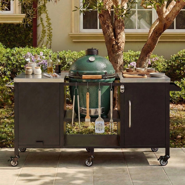 English Elm K&k Stainless Steel Outdoor Kitchen Island with Fold Out Prep Surface for Kamado Grills N707S000023B