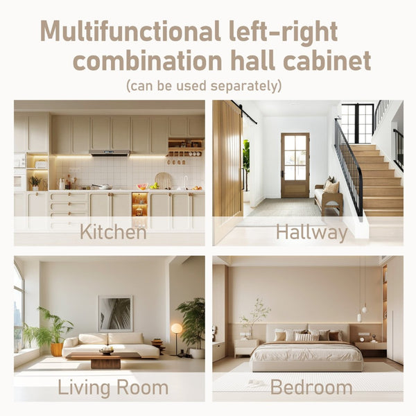 English Elm Multifunctional Hall Cabinet With 4 Hooks - Smart Split Design For Living Room, Kitchen & Hallway Storage W1580S00186-GIGA