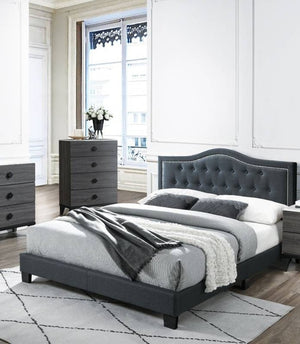 English Elm European Queen Platform Bed Burlap Upholstered Tufted Tall Headboard Bedroom Frame B011P414682