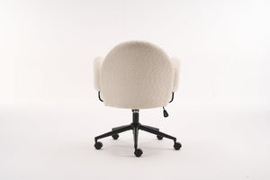 English Elm Boucle Bouclé Fabric Office Chair with Ergonomic Curved Back & Armrests, 360° Swivel, Stable Base Beige T3903P373042