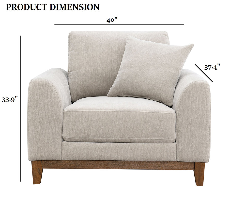 English Elm Mid-Century Walnut Trim Accent Chair with Tapered Legs, Soft Track Arms & Light Gray Upholstery, Throw Pillow Included B2741P396717