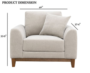 English Elm Mid-Century Walnut Trim Accent Chair with Tapered Legs, Soft Track Arms & Light Gray Upholstery, Throw Pillow Included B2741P396717