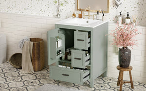 English Elm Modern 24 Inch Bathroom Vanity Solid Wood Cabinet with Ceramic Sink and Soft Close Storage Green N729P292859F