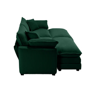 English Elm Corduroy Two-Seater Sofa With Ottoman - Chic Green Comfort For Small Spaces & Cozy Living Rooms W714S00811