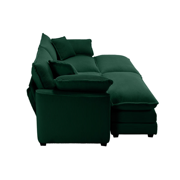 English Elm Corduroy Two-Seater Sofa With Ottoman - Chic Green Comfort For Small Spaces & Cozy Living Rooms W714S00811