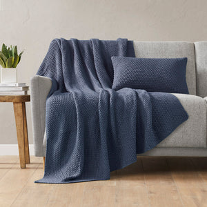 JLA Home INK+IVY - Oblong Knit Pillow Cover with Hidden Zipper — Ultra-Soft Acrylic Texture for Cozy Cottage Style Indigo II30-1148