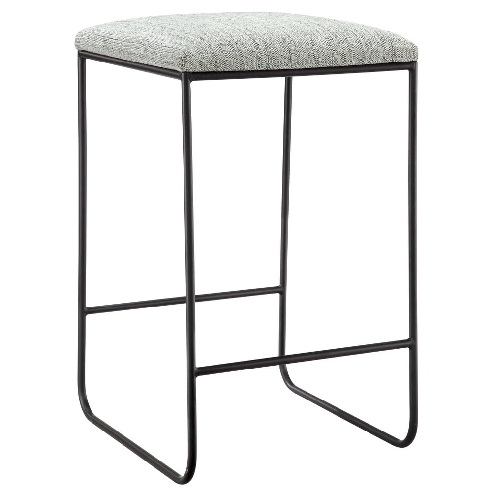 JLA Home Martha Stewart - Counter Stool Heathered Grey Faux-Linen Seat with Matte Black Metal Base — Slim Modern Counter Height Comfort MT104-0085