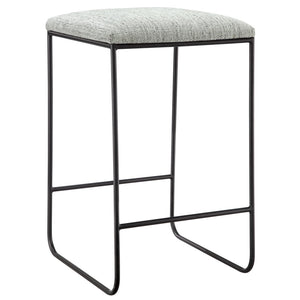 JLA Home Martha Stewart - Counter Stool Heathered Grey Faux-Linen Seat with Matte Black Metal Base — Slim Modern Counter Height Comfort MT104-0085