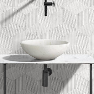 English Elm White Natural Marble Vessel Sink - Semi-Polished Elegance For Modern Bathrooms, 15.7" Diameter W1696P333277-GIGA