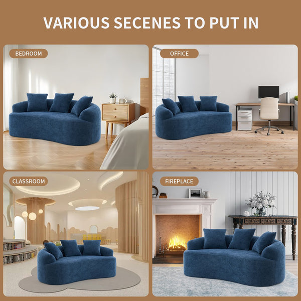 English Elm LY-025S Curved Loveseat Compact 65" Space-Saving Chenille Upholstery, 30D Foam+Spring Comfort Blue W2231P261298