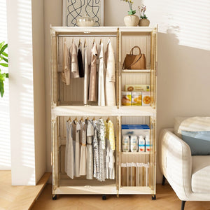 English Elm Portable Wardrobe Closet Organizer With Magnetic Doors, 6 Cubes & 2 Rods - Ideal For Small Spaces! W2699P327123-GIGA