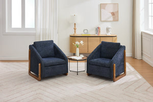 English Elm 057-Set Chenille Fabric Modern Upholstered Armchair with Wooden Side Frame, Ergonomic Cushioned Comfort Blue W527P239829