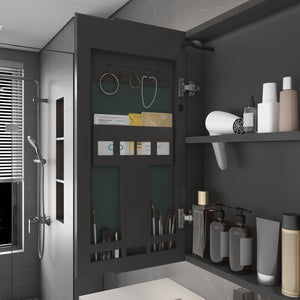 English Elm Aluminium Smart Medicine Cabinet Mirror 35x32 Inch with Defogger, Adjustable LED Lighting & Storage Grey W2700P269440