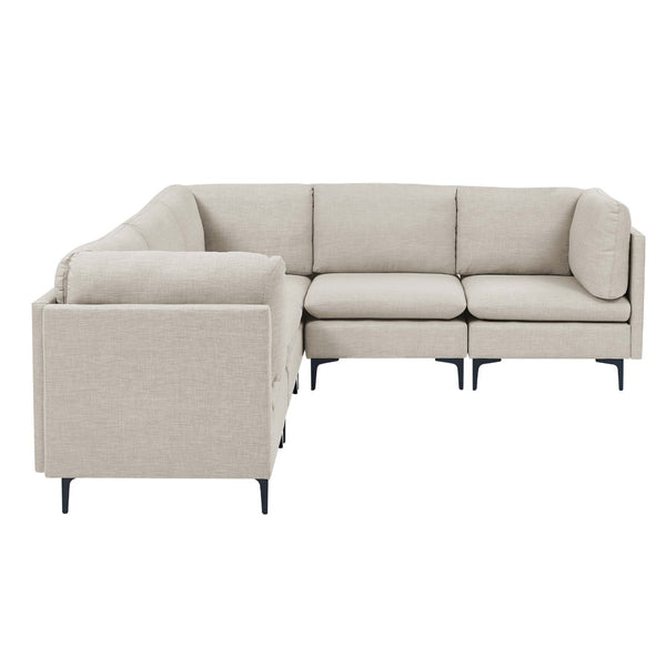 English Elm Linen Upholstered Modular Sectional Sofa with Tall Black Metal Legs for Living Room Almond B2748S00101