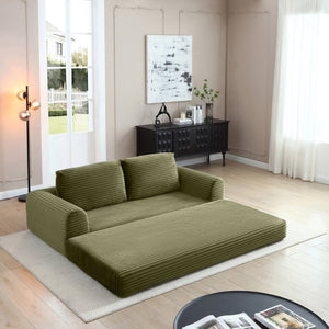 English Elm 2-in-1 Corduroy Futon Sofa Sleeper Modular Floor Couch for Studio and Guest Living Spaces Green W1117S00372
