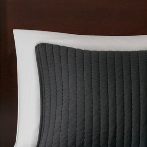 English Elm 2 Madison Park Keaton Reversible Quilt Set Twin/Twin XL Black - Brushed Microfiber, Antimicrobial, Pick-Stitch Channels B035129041