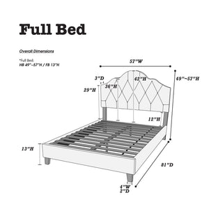 English Elm Majestic Full Size Bed Frame With Adjustable Headboard – Elegant Grey Tufted Upholstery & Wood Design B011S01428