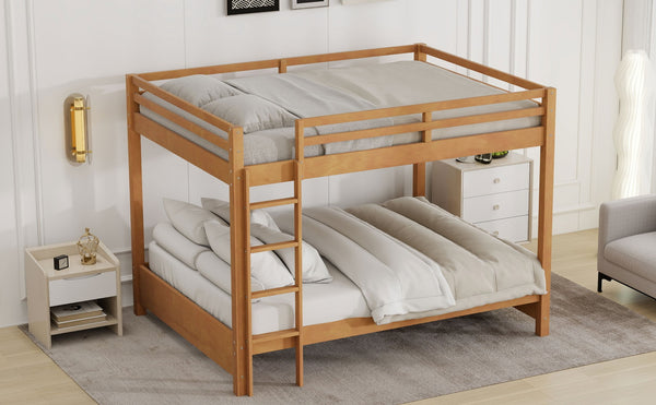 English Elm Wood Queen Size Bunk Bed With Ladder - Sturdy Pine Frame, Space-Saving Design For Shared Rooms N7090004007D-GIGA