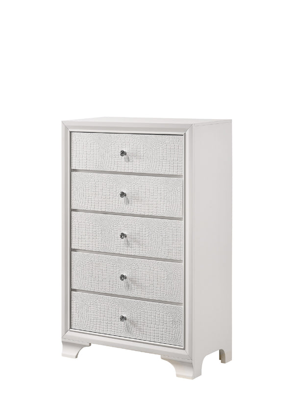 English Elm 1pc Glam Five-Drawer Embossed Crocodile Finish Chest with Felt-Lined Top Drawer and Dovetail Joinery White 33.31 L x 18.58 W x 49.69 H B011P216717