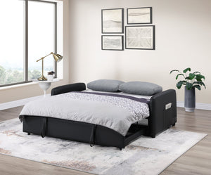 English Elm Radella Convertible Sleeper Sofa with USB Ports, Power Outlets, Side Pockets, Tufted Cushions & Pillows Black B061P296421