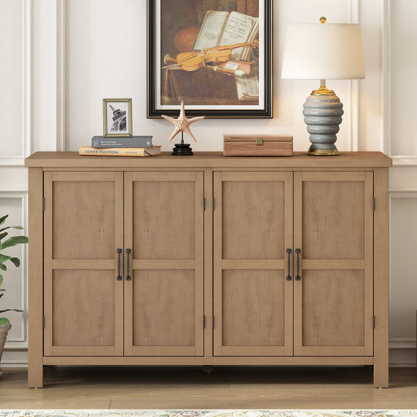 English Elm U_STYLE Mid-Century 4-Door Storage Sideboard with Adjustable Shelves, Retro Handles, Sturdy Pine Legs Wood N711P218615D