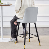 English Elm Modern Light Gray Pu Bar Stool - Gold Decorated Legs With Comfortable Resting Beam.Light Gray,Black Metal Legs,,Bar Stool.Set Of 2 Chairs.