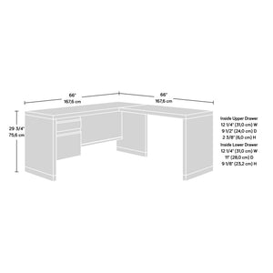 English Elm L-Shaped Desk In Elegant Brown Finish - Spacious Work Surface, Secure Storage & Easy Assembly B356P402003