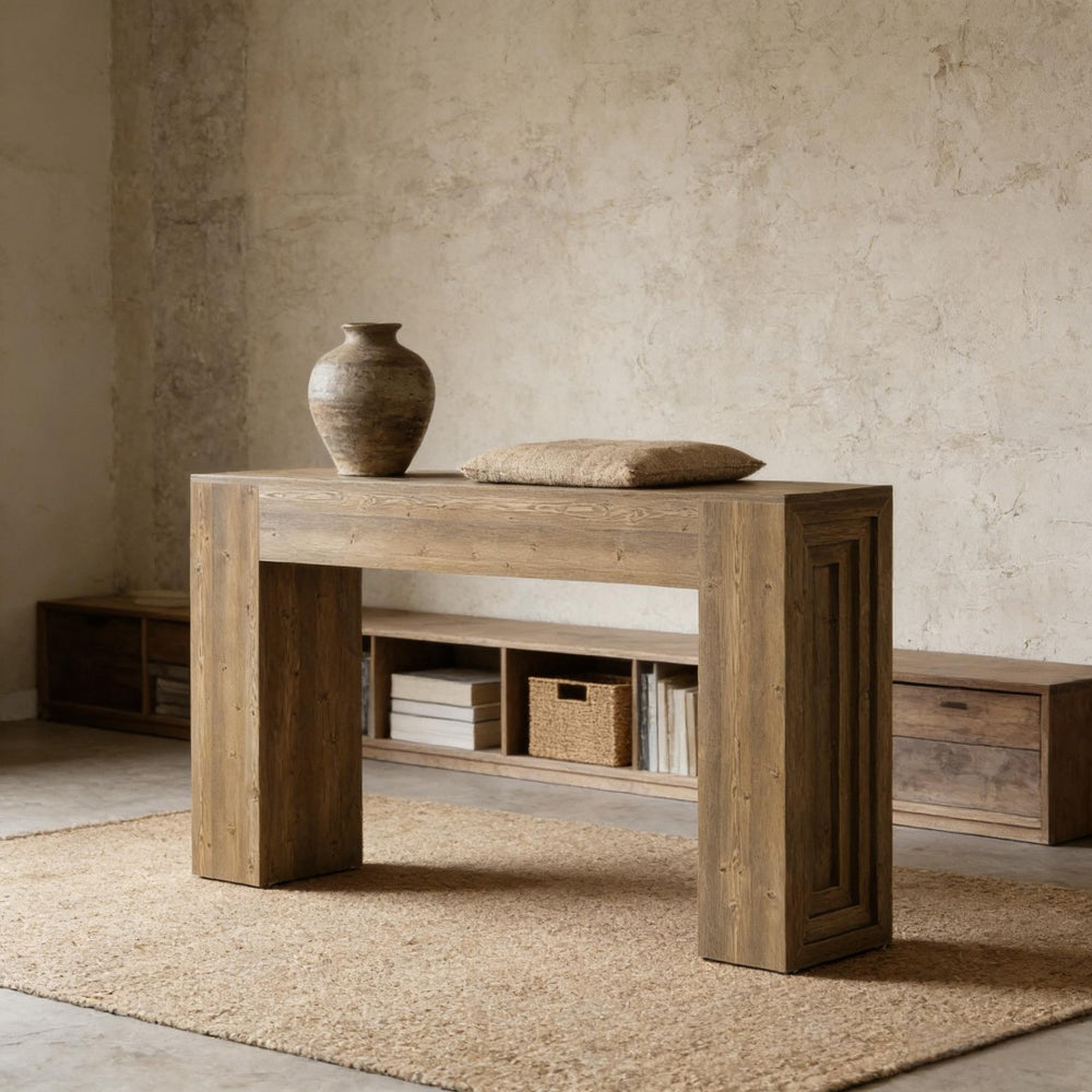 English Elm Practical Geometric Console Table with Matte Black Wood Grain Finish for Entryway or Sofa T3971P457911