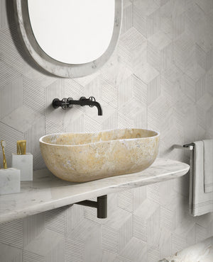 English Elm Gold Natural Marble Bathroom Vessel Sink - Polished Finish, Unique Veining, Durable & Elegant Design W1696P333268