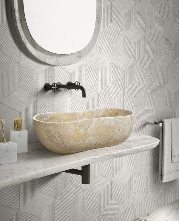 English Elm Gold Natural Marble Bathroom Vessel Sink - Polished Finish, Unique Veining, Durable & Elegant Design W1696P333268