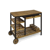 Christopher Knight Home® - Noble House - Admirals Indoor Wood and Iron Bar Cart with Drawers and Wine Bottle Holders, Teak Finish