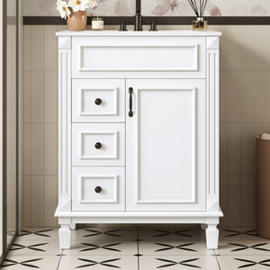 English Elm 24" Bathroom Vanity With Ceramic Sink - Elegant Modern Design, 2 Soft-Close Drawers, Adjustable Shelf N710P318990K
